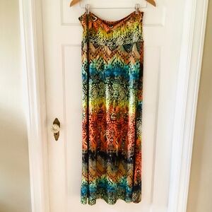 Azules Women’s XL Stretchy Tribal Colorful Maxi Skirt Boho Island Made In USA